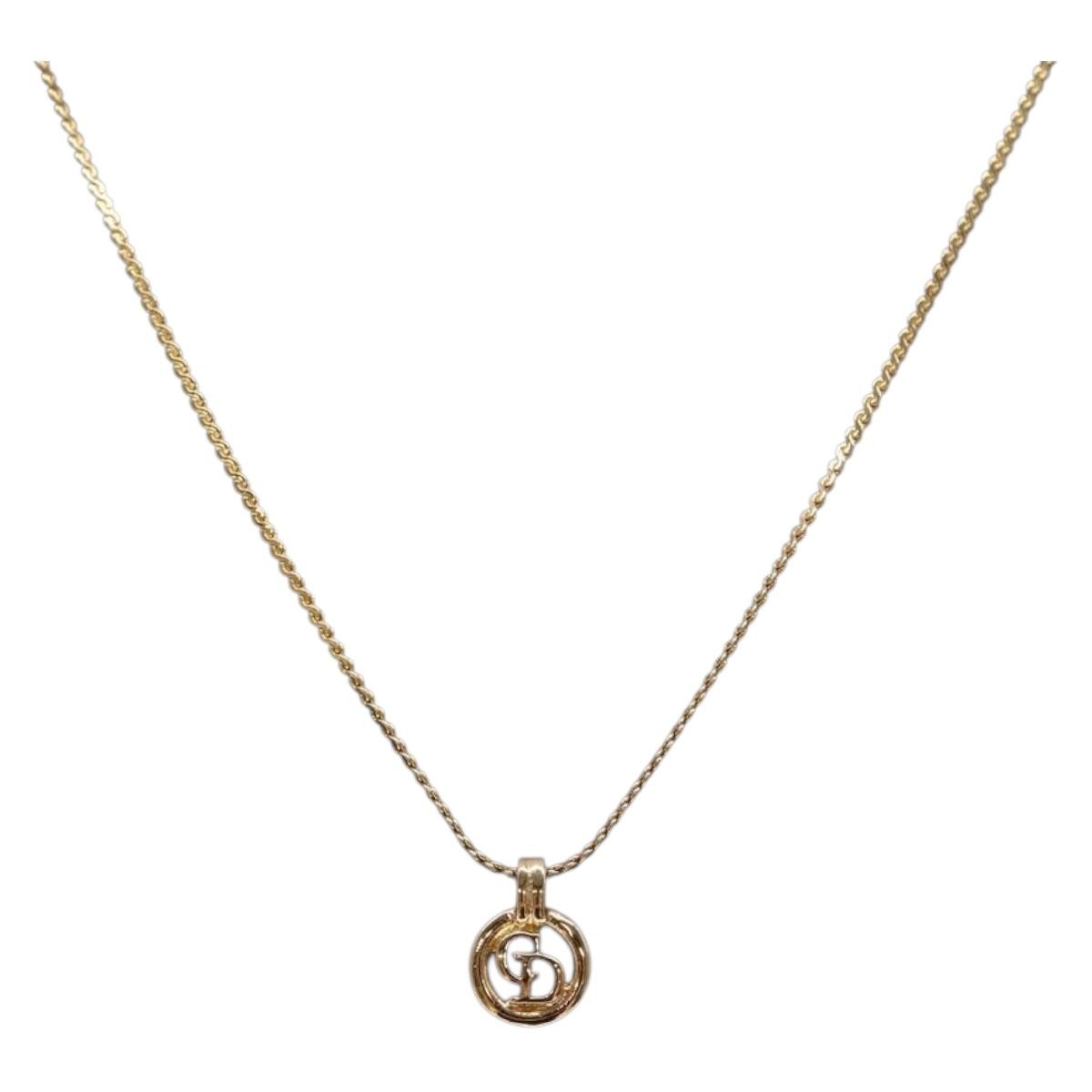 Christian Dior CD Round Pendant Necklace Metal, GOLD, METAL, Necklace