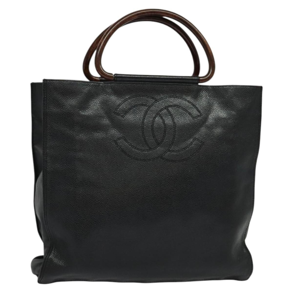 Chanel Vintage Wooden Ring Tote Caviar, BLACK, LEATHER, Tote bag