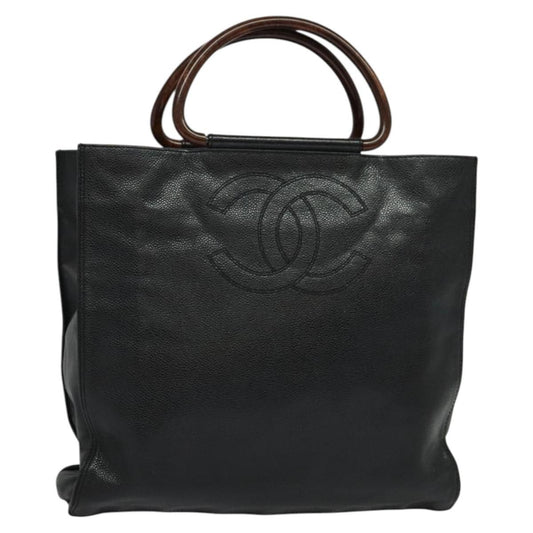Chanel Vintage Wooden Ring Tote Caviar, BLACK, LEATHER, Tote bag