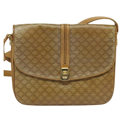 Celine Vintage Macadam Shoulder Bag Canvas and Leather, Beige, Canvas, Shoulder Bag