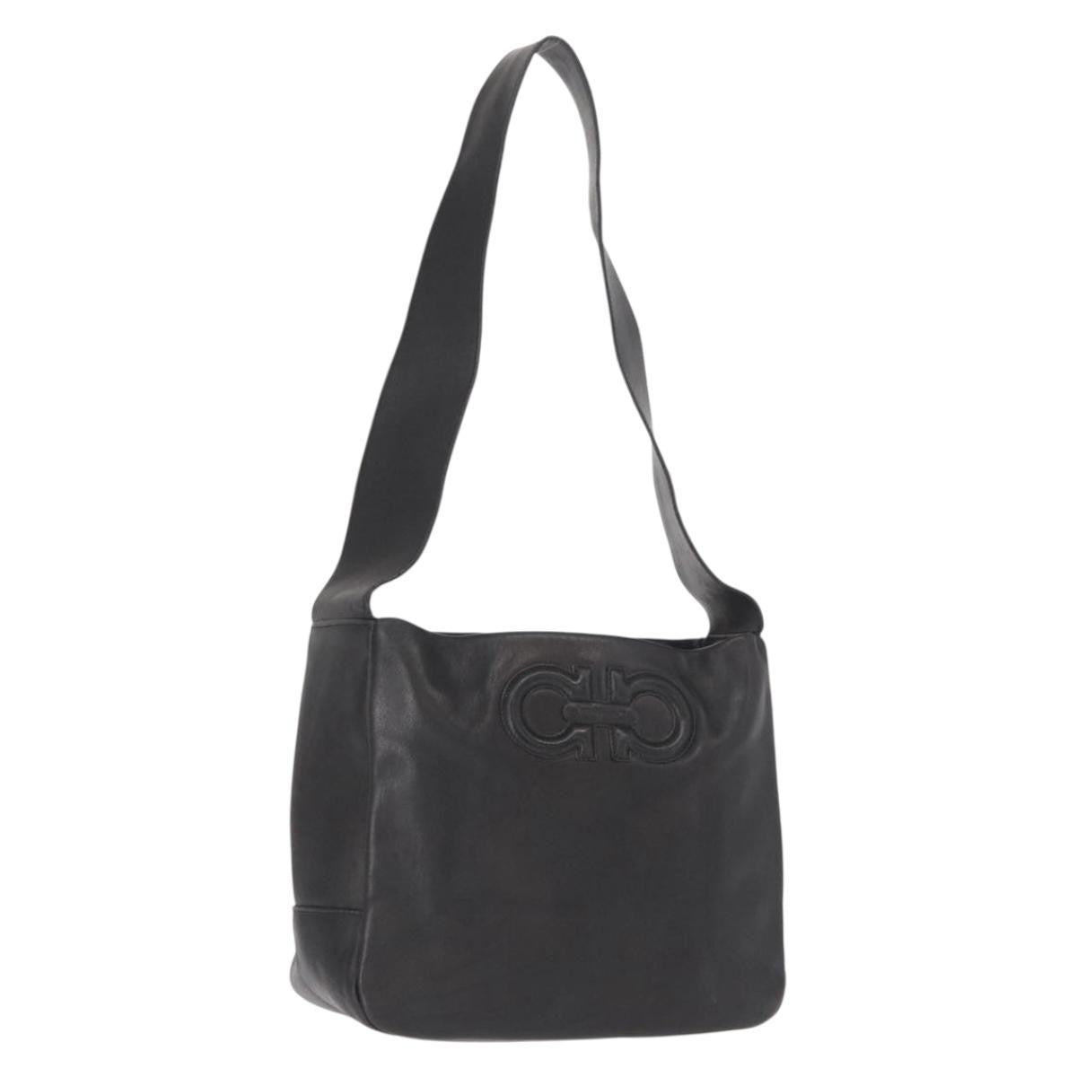 Salvatore Ferragamo Gancini Shoulder Bag Leather, BLACK, LEATHER, Shoulder bag
