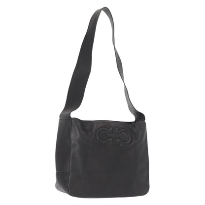 Salvatore Ferragamo Gancini Shoulder Bag Leather, BLACK, LEATHER, Shoulder bag