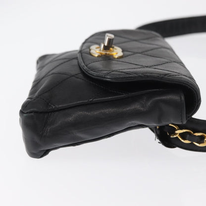 Chanel Vintage CC Flap Waist Bag Quilted Leather, BLACK, LEATHER, Clutche & pouche