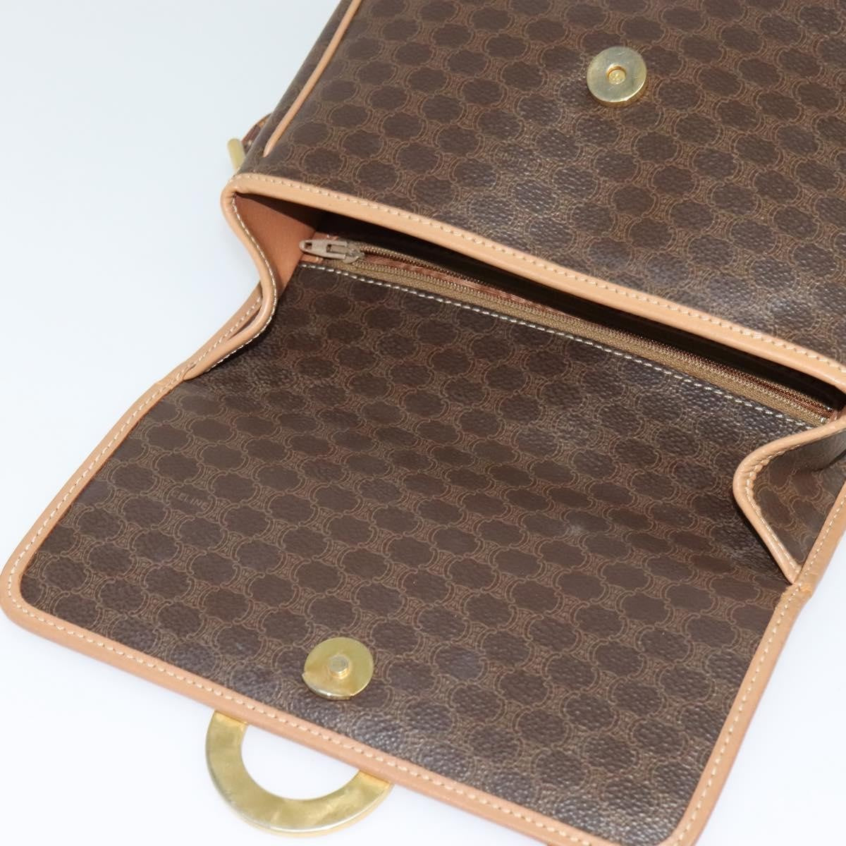 Celine Vintage Macadam Circle Logo Shoulder Bag Canvas and Leather, Brown, Canvas, Shoulder Bag