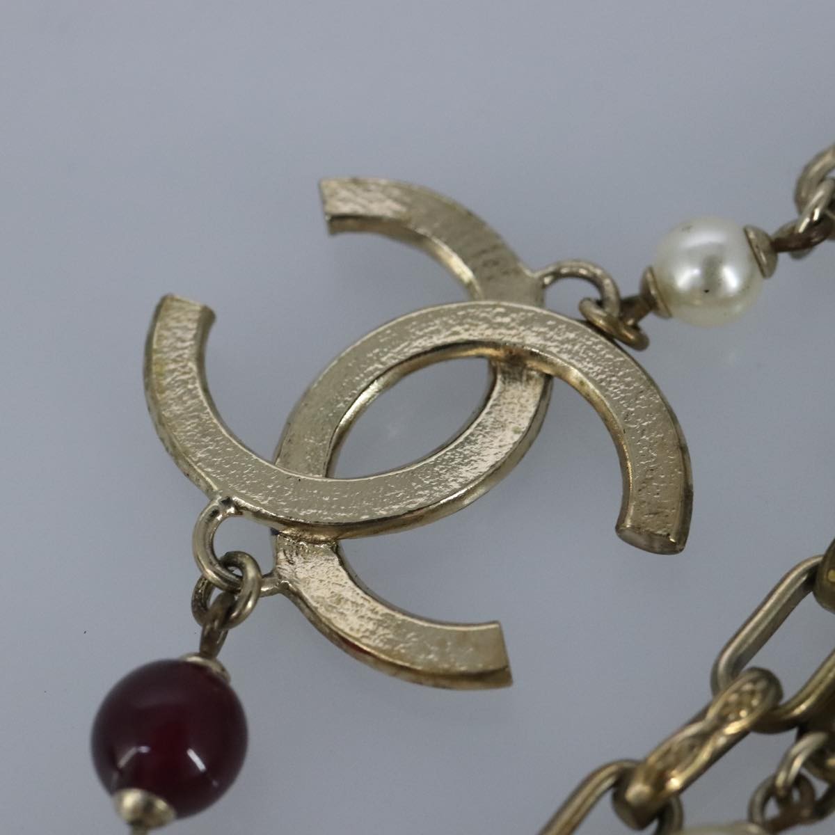 Chanel Vintage Double Strand CC Pendant Necklace Metal with Crystals, GOLD, METAL, Necklace