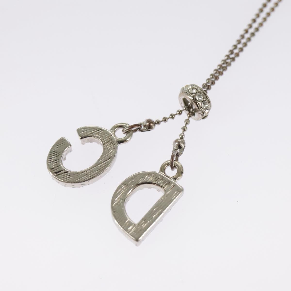 Christian Dior Bow CD Pendant Necklace Metal with Crystal, SILVER, METAL, Necklace