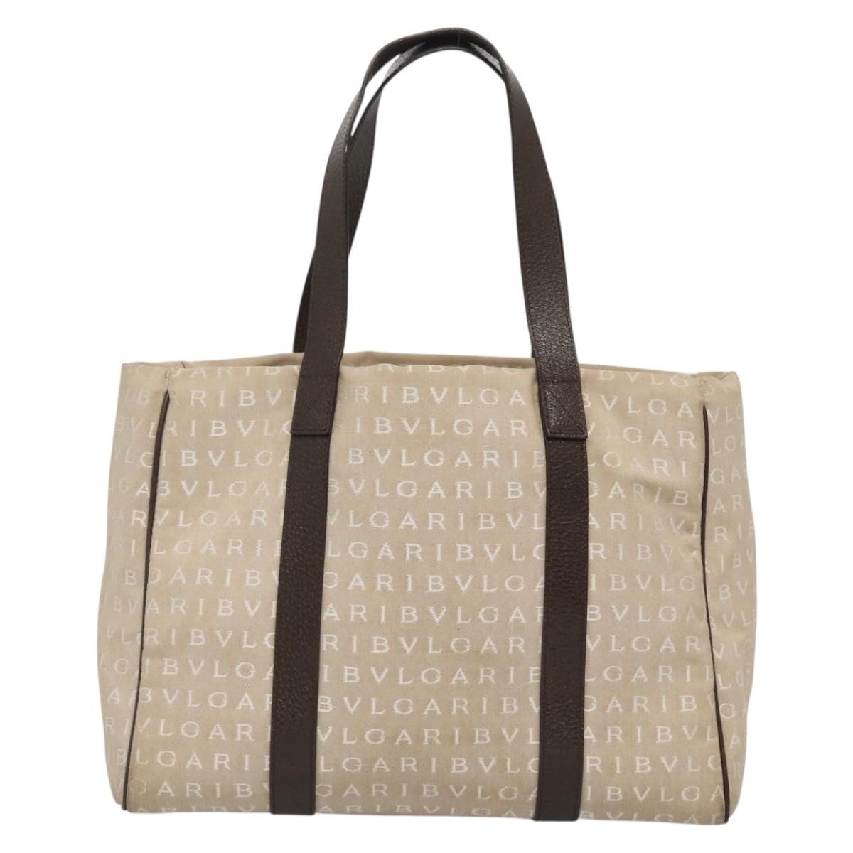 Bvlgari B.Zero1 Logomania Bag Canvas with Leather, Beige, Canvas, Tote Bag