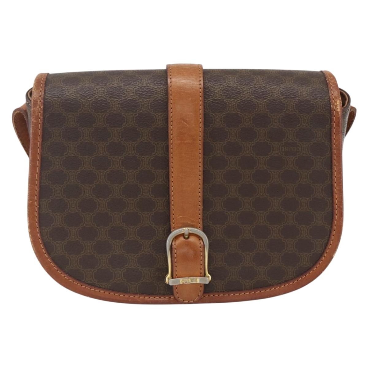 Celine Vintage Macadam Shoulder Bag Canvas and Leather, BROWN, PVC, Shoulder bag