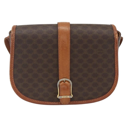 Celine Vintage Macadam Shoulder Bag Canvas and Leather, BROWN, PVC, Shoulder bag