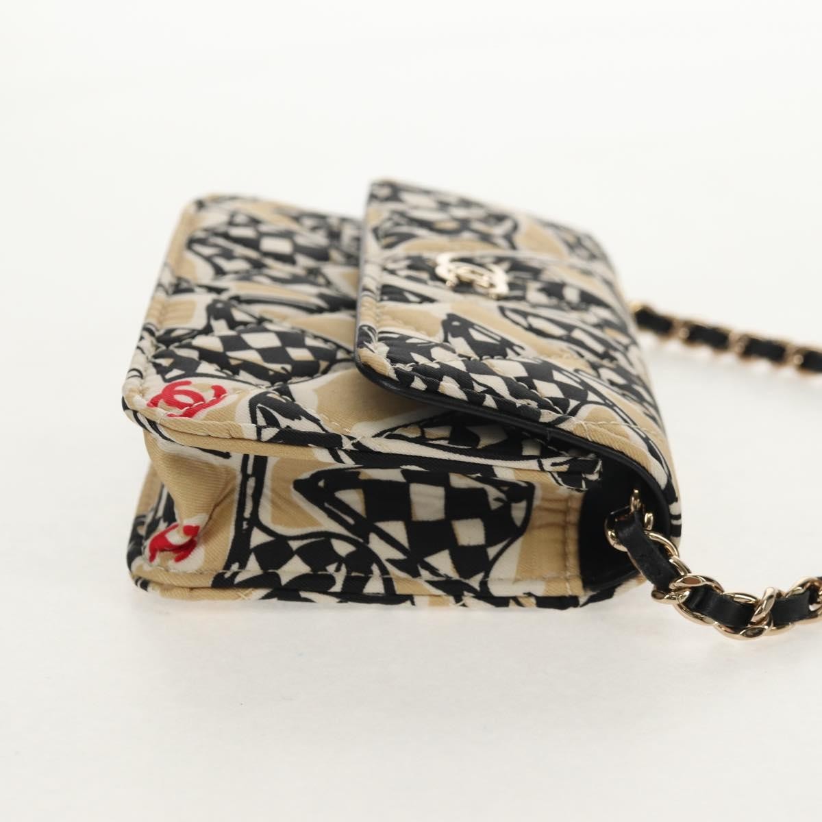 Chanel Flap Card Holder on Chain Quilted Printed Canvas, Beige, Satin, Clutch