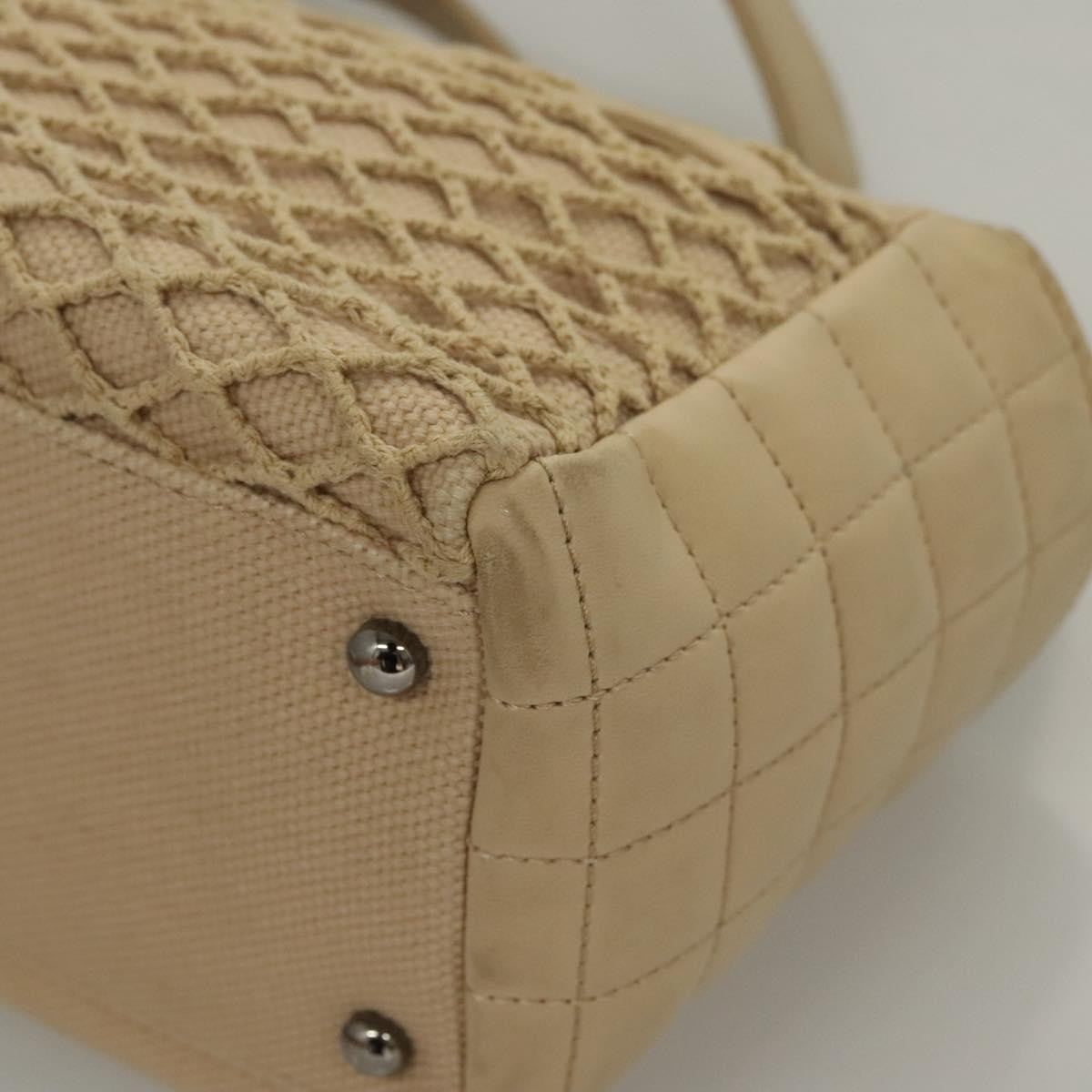 Chanel Vintage Chocolate Bar Tote Quilted Canvas, Beige, Canvas, Handbag