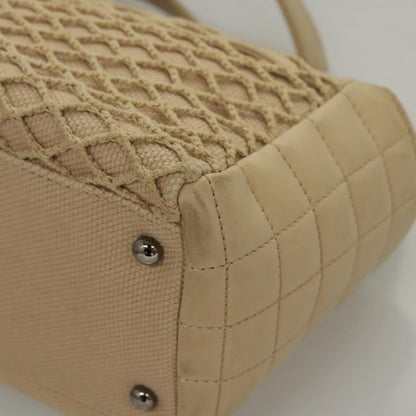 Chanel Vintage Chocolate Bar Tote Quilted Canvas, Beige, Canvas, Handbag