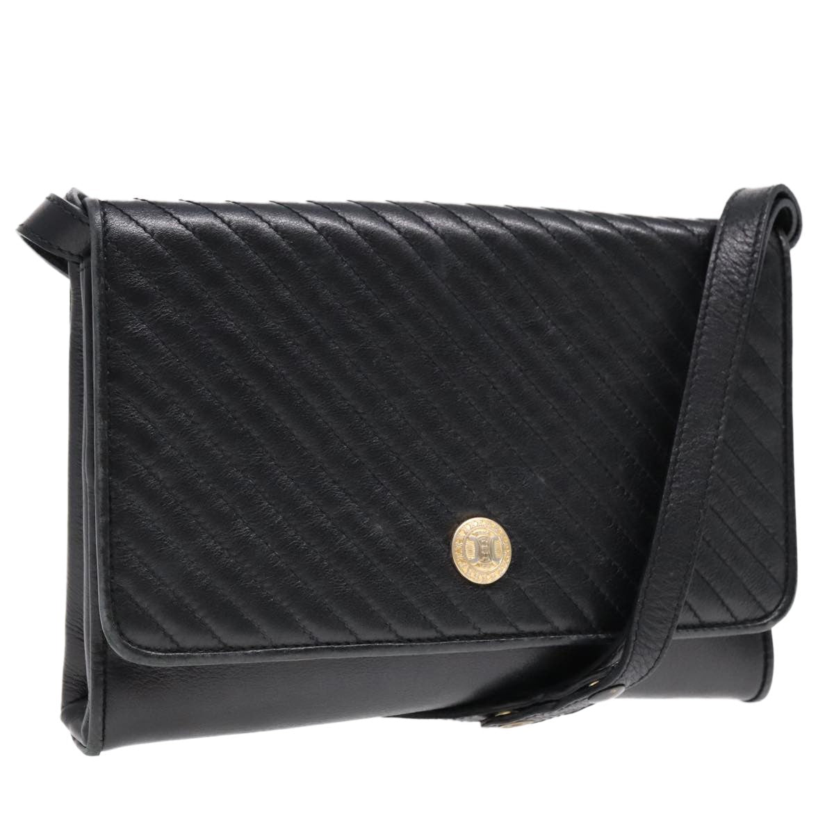 Celine Vintage Flap Shoulder Bag Leather, BLACK, LEATHER, Shoulder bag