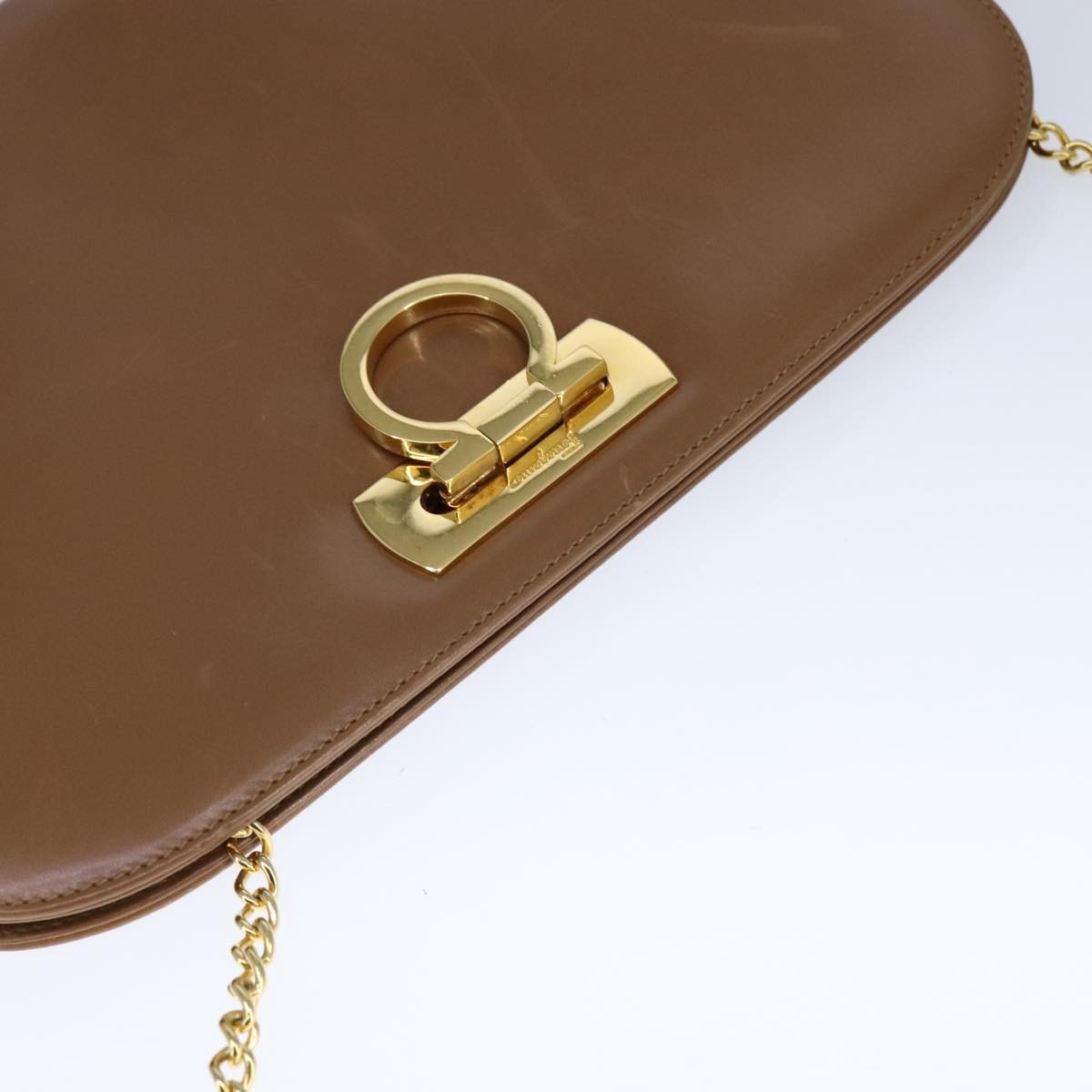 Salvatore Ferragamo Vintage Gancini Chain Shoulder Bag Leather, BEIGE, LEATHER, Shoulder bag
