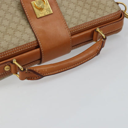 Celine Vintage Macadam Handbag Canvas and Leather, BEIGE, CANVAS, Handbag