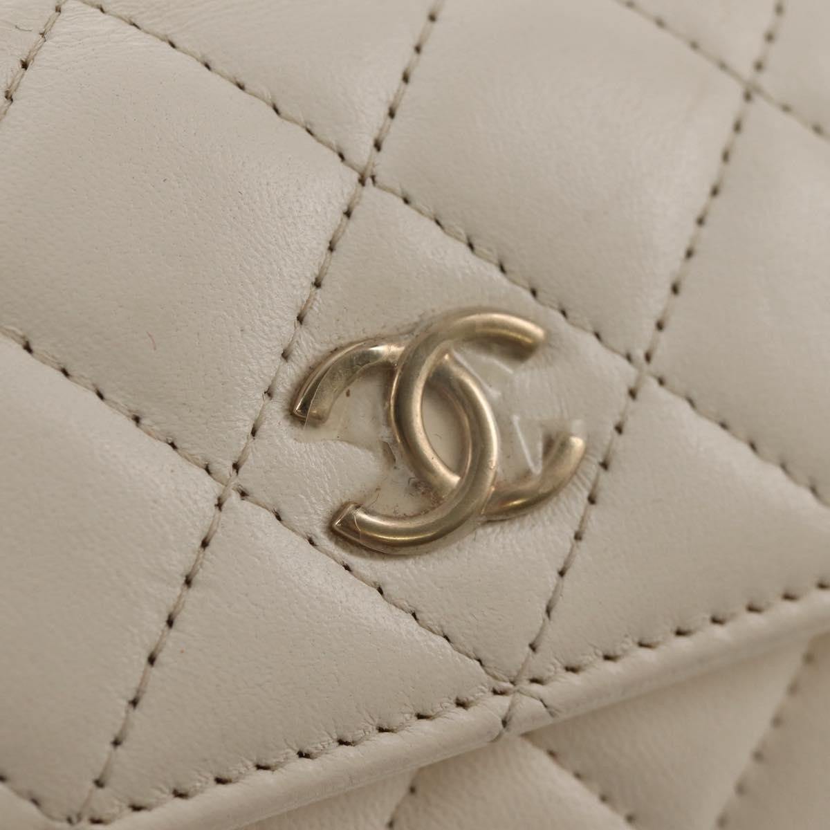 Chanel Camellia Bow Flap Card Holder with Chain Quilted Lambskin, WHITE, LEATHER, Shoulder bag