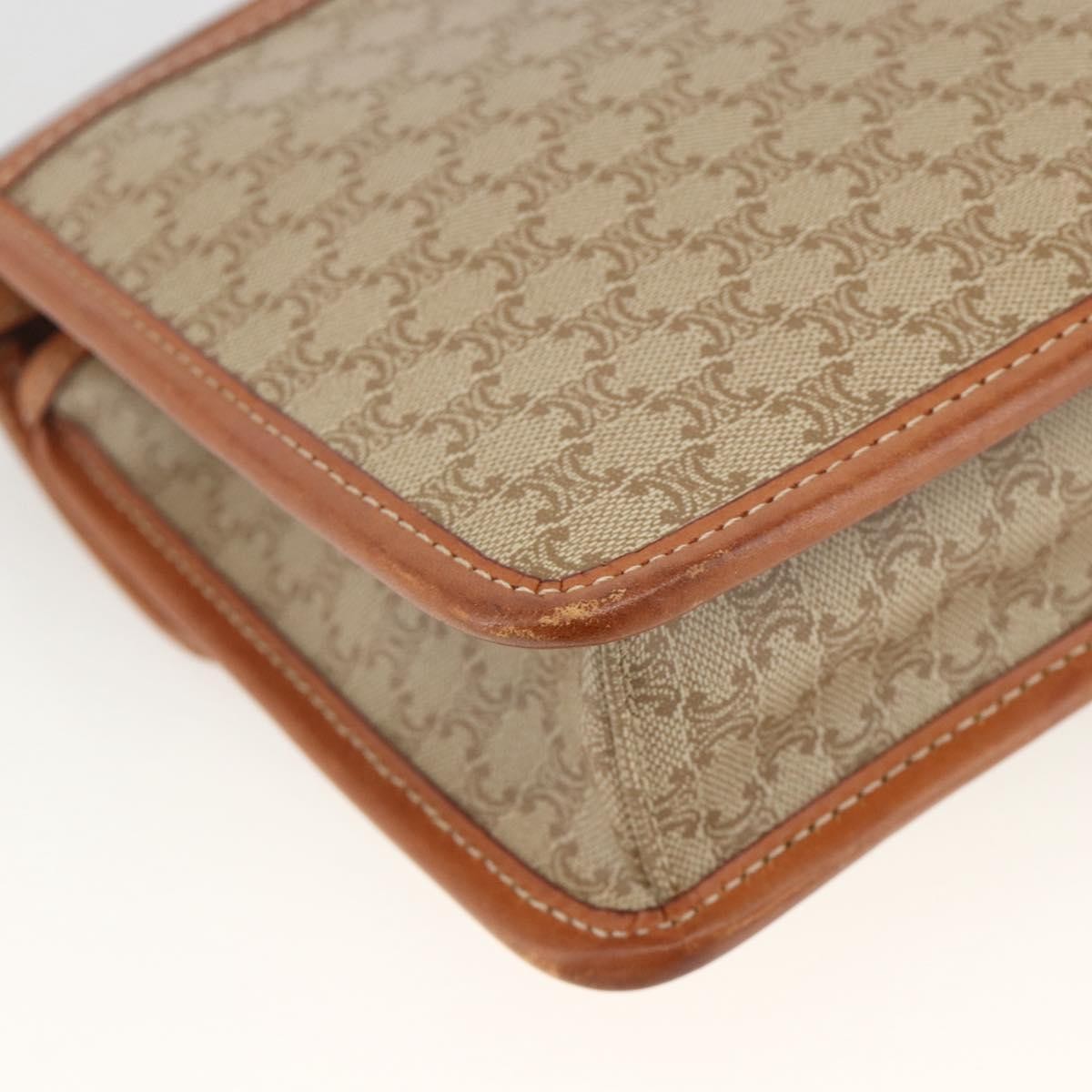 Celine Vintage Macadam Circle Logo Shoulder Bag Canvas and Leather, Beige, Canvas, Shoulder Bag