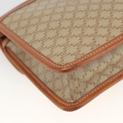 Celine Vintage Macadam Circle Logo Shoulder Bag Canvas and Leather, Beige, Canvas, Shoulder Bag