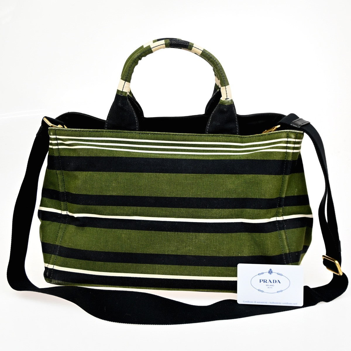 Prada Canapa Open Tote Canvas, GREEN, CANVAS, Handbag