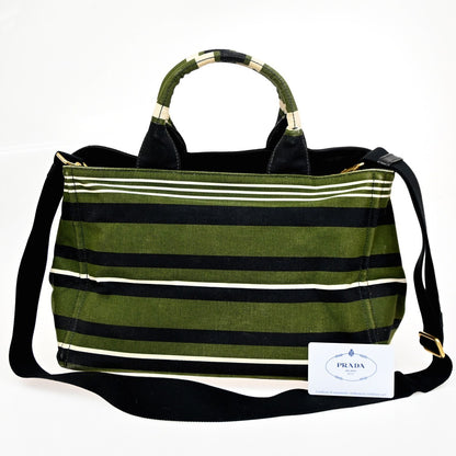 Prada Canapa Open Tote Canvas, GREEN, CANVAS, Handbag