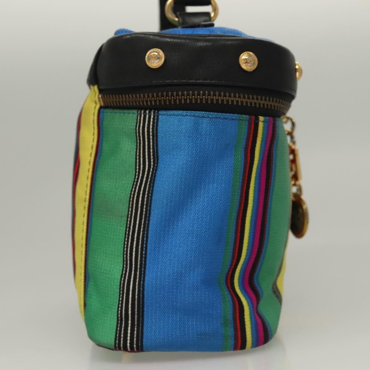Versace Vanity Hand Bag Canvas and Leather, BLUE, CANVAS, Clutche & pouche