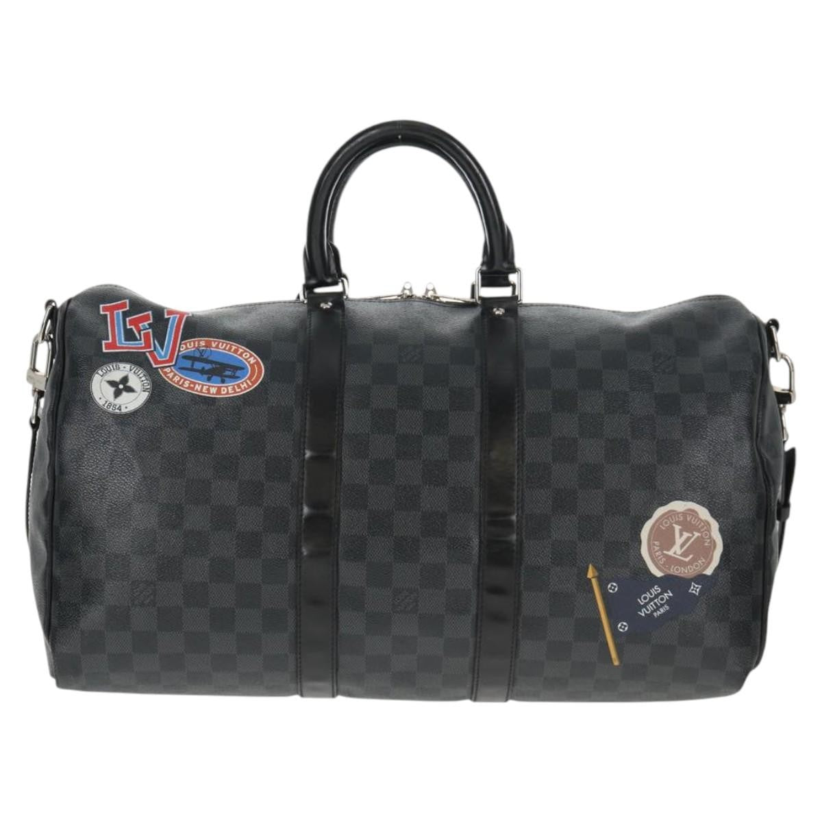 Louis Vuitton Keepall Bandouliere Bag Limited Edition Damier Graphite LV League, BLACK, CANVAS, Travel bag