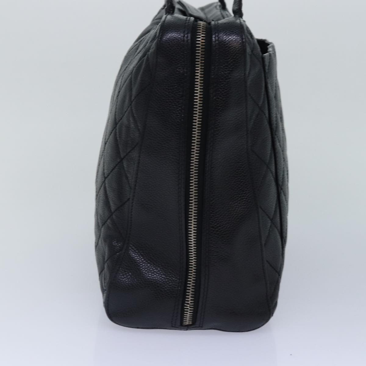 Chanel Vintage CC Zip Around Bowler Bag Quilted Caviar, BLACK, LEATHER, Handbag