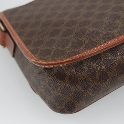 Celine Vintage Macadam Circle Logo Shoulder Bag Canvas and Leather, Brown, Canvas, Shoulder Bag