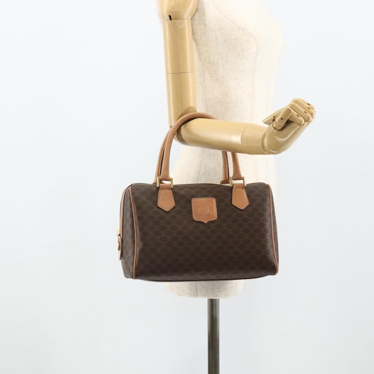 Celine Vintage Macadam Boston bag Canvas and Leather, Brown, Canvas, Handbag