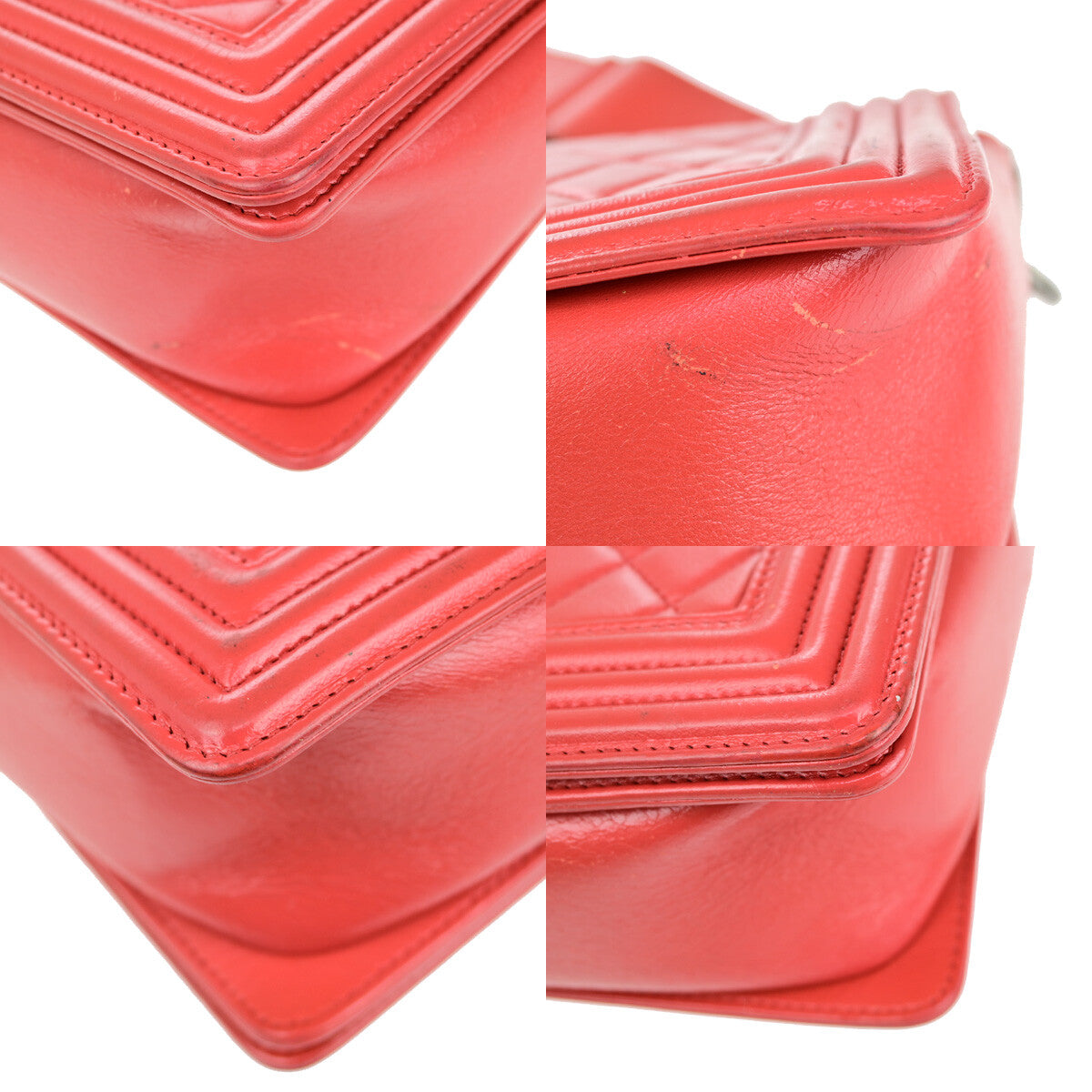 Chanel Boy Flap Bag with Strap Quilted Lambskin, RED, LEATHER, Shoulder bag