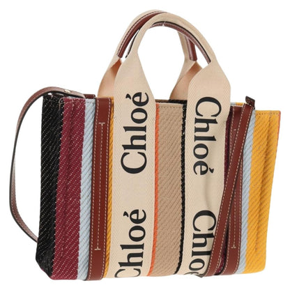 Chloe Woody Tote Canvas with Leather, MULTICOLOUR, CANVAS, Tote bag