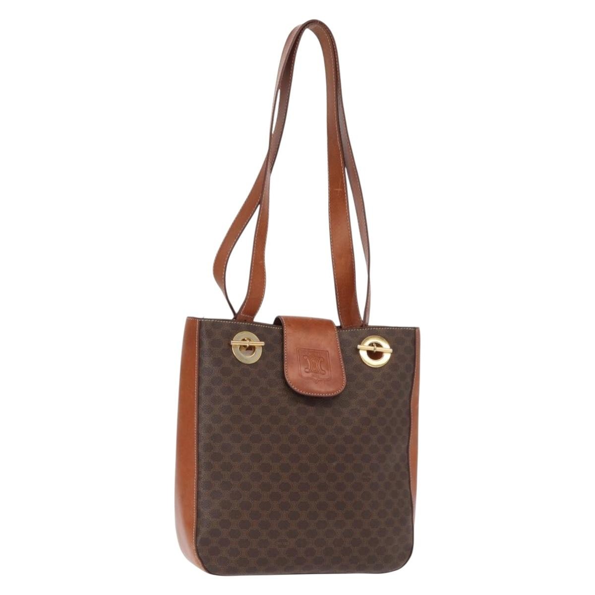 Celine Vintage Macadam Shoulder Bag Canvas and Leather, BROWN, CANVAS, Shoulder bag