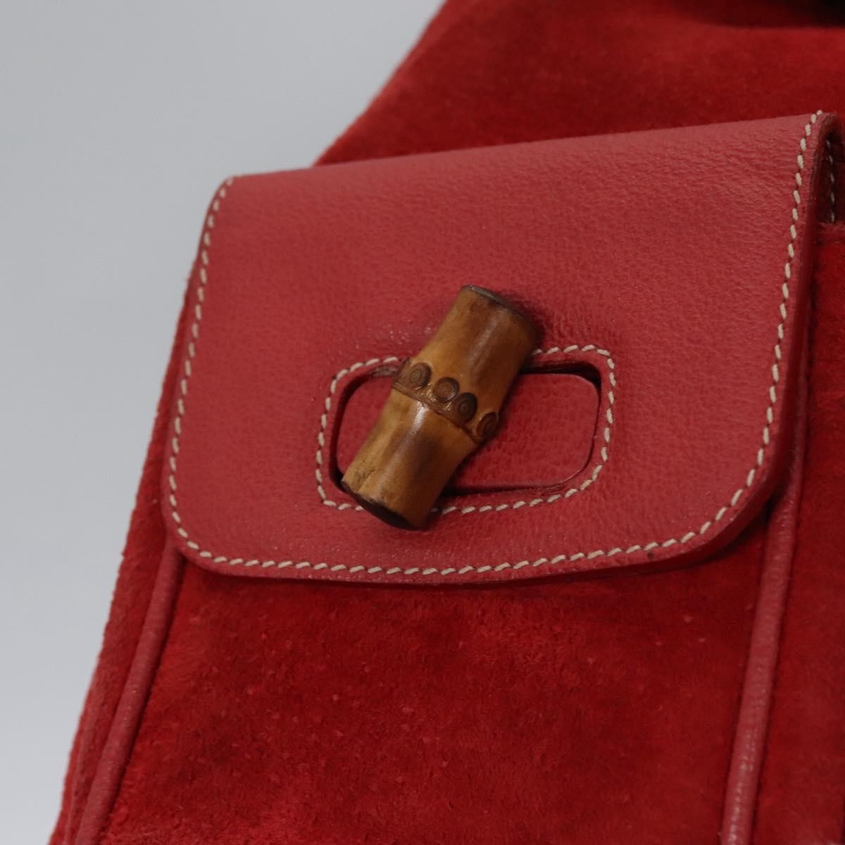Gucci Vintage Bamboo Backpack Suede and Leather, Red, Suede, Backpack