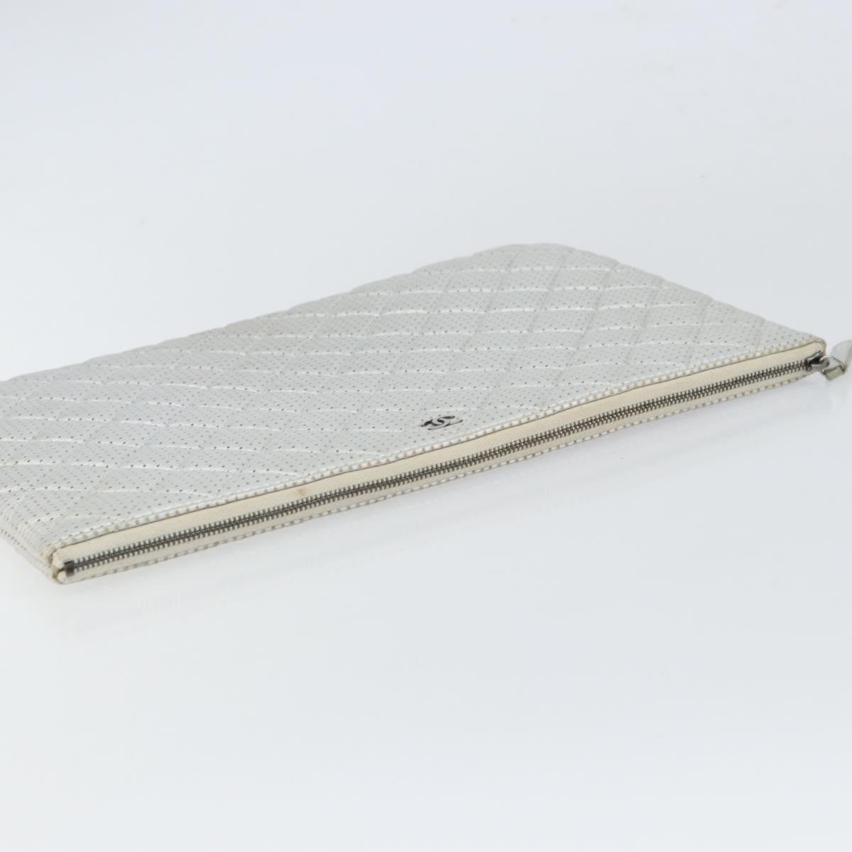 Chanel O Case Clutch Quilted Perforated Lambskin, SILVER, LEATHER, Clutche & pouche