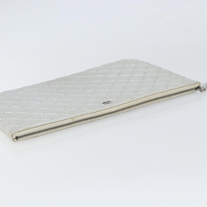 Chanel O Case Clutch Quilted Perforated Lambskin, SILVER, LEATHER, Clutche & pouche