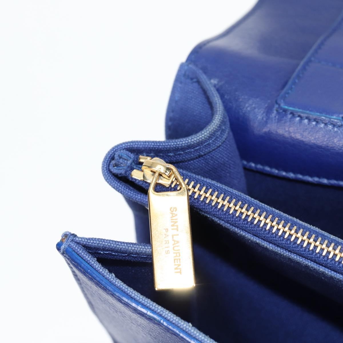 Saint Laurent Muse Two Bag Leather with Canvas, Blue, Leather, Shoulder Bag
