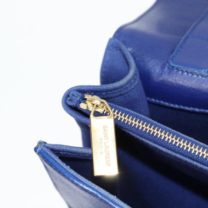 Saint Laurent Muse Two Bag Leather with Canvas, Blue, Leather, Shoulder Bag