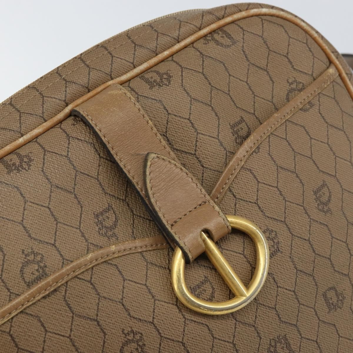 Christian Dior Vintage Honeycomb Shoulder Bag Canvas and Leather, BEIGE, CANVAS, Shoulder bag
