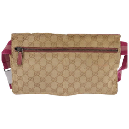 Gucci Vintage Double Belt Bag GG Canvas with Leather, Beige, Canvas, Crossbody Bag