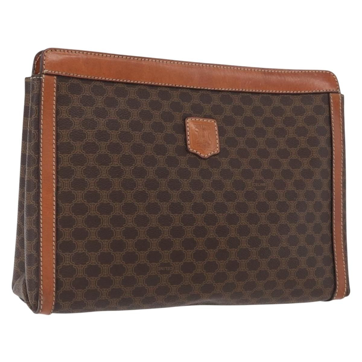 Celine Macadam Pochette Canvas and Leather, BROWN, CANVAS, Clutche & pouche