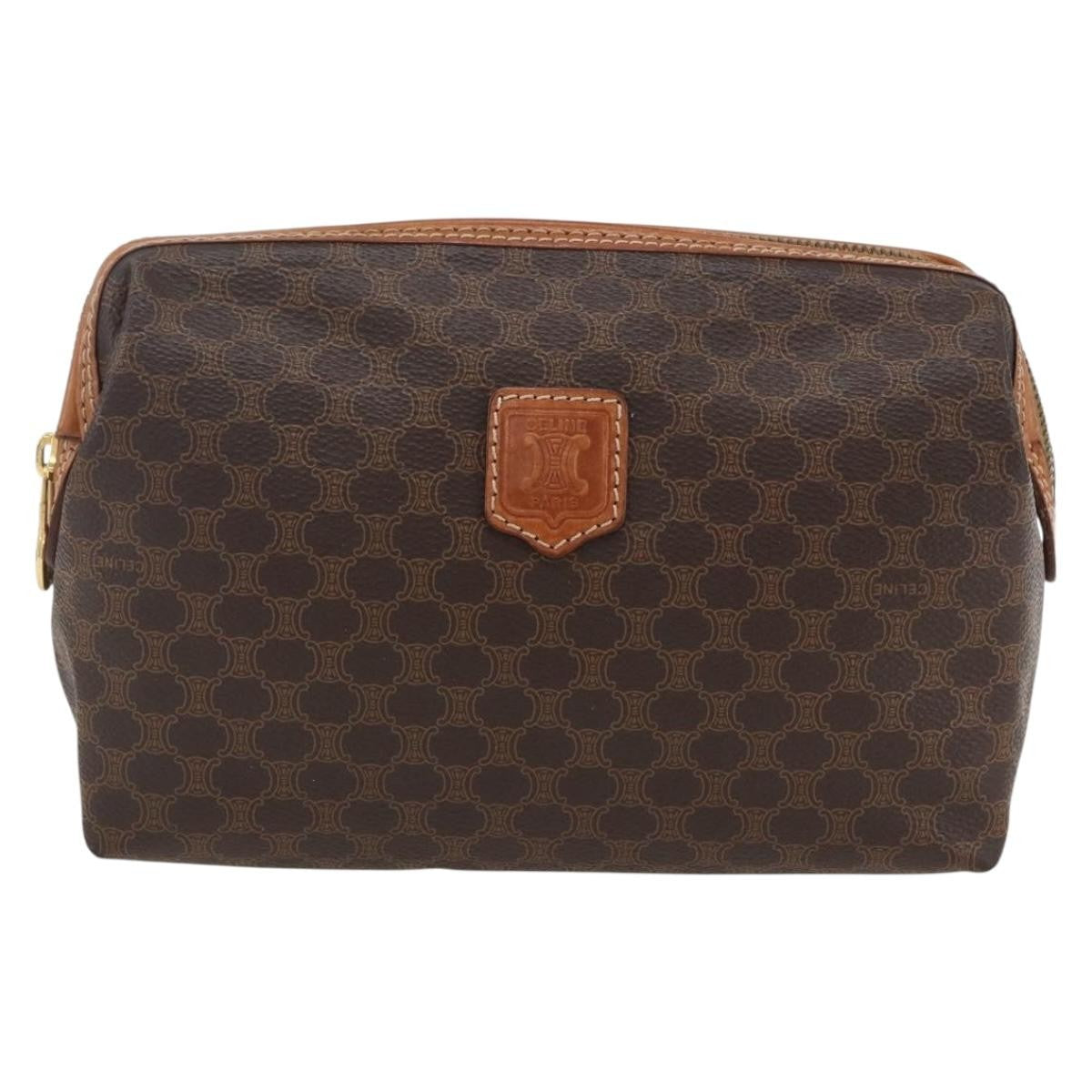 Celine Macadam Pochette Canvas and Leather, BROWN, CANVAS, Clutche & pouche