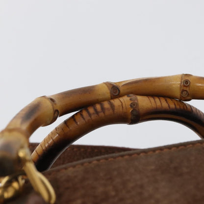 Gucci Vintage Bamboo Front Pocket Tote Suede, BROWN, SUEDE, Handbag