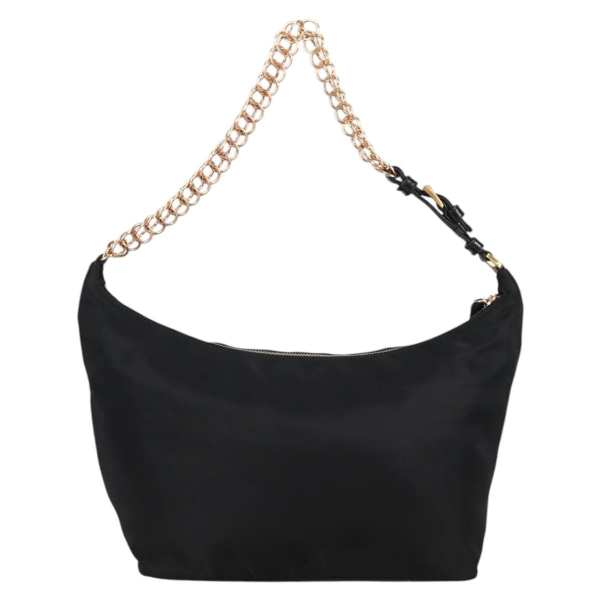 Prada Double Chain Hobo Nylon, BLACK, NYLON, Shoulder bag