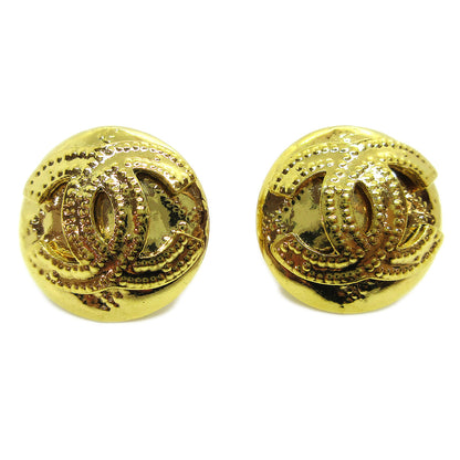 Chanel Vintage CC Round Clip-On Earrings Metal, GOLD, GOLD_PLATED, Earrings