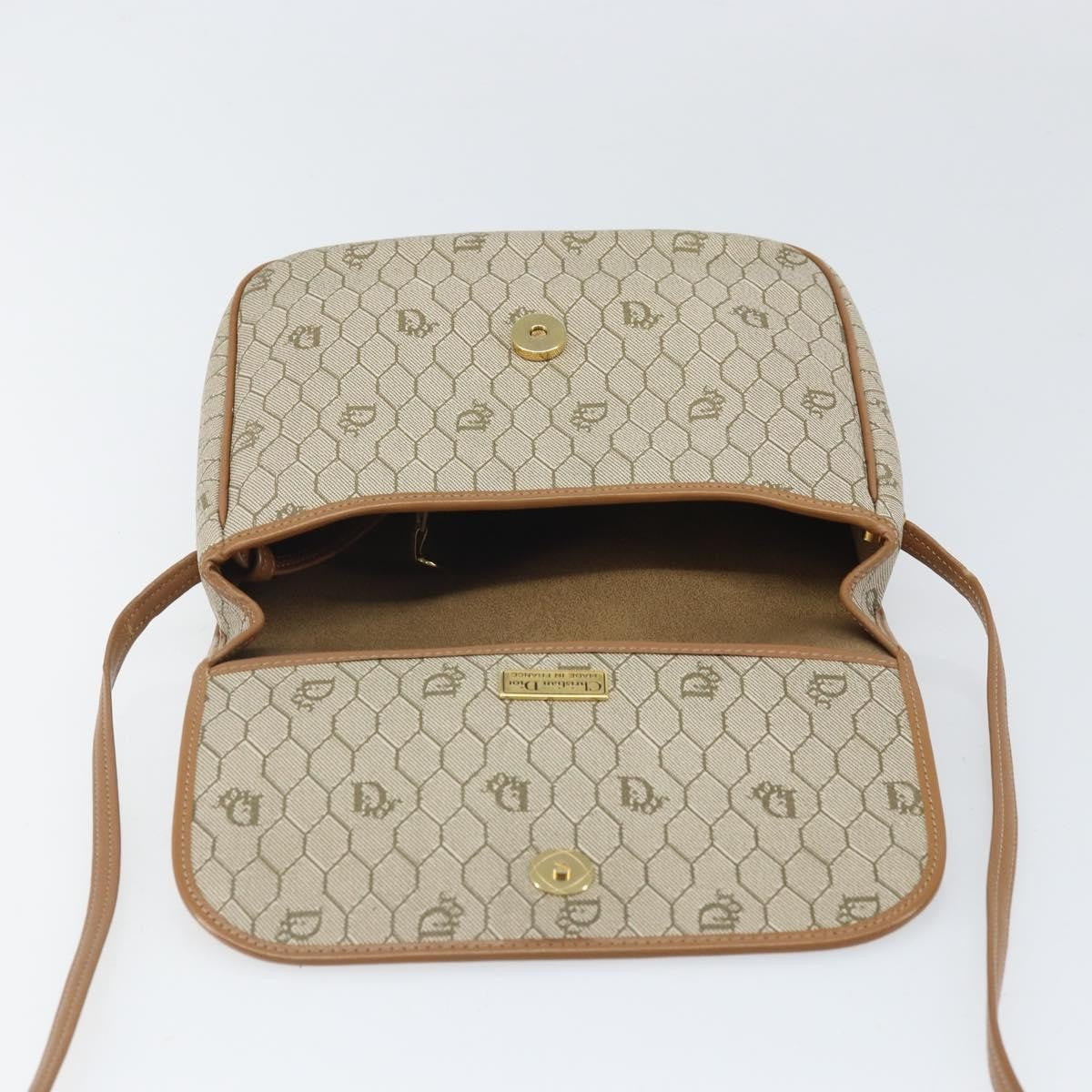 Christian Dior Vintage Honeycomb Shoulder Bag Canvas, BEIGE, PVC,CANVAS, Shoulder bag