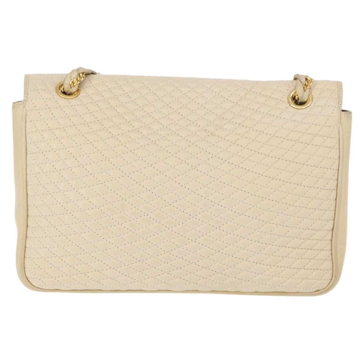 Bally Vintage Chain Shoulder Bag Quilted Leather, ECRU, LEATHER, Shoulder bag