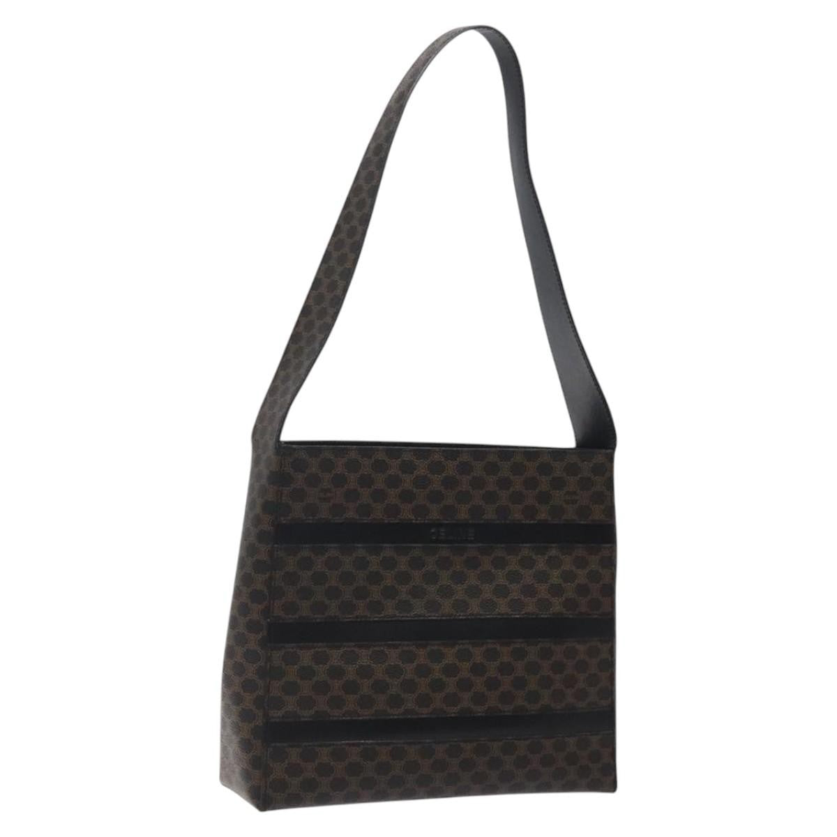 Celine Vintage Macadam Shoulder Bag Canvas and Leather, Black, Canvas, Shoulder Bag