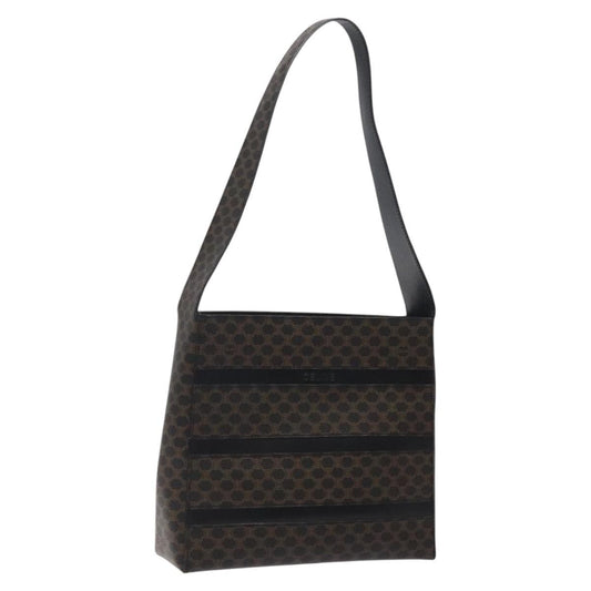 Celine Vintage Macadam Shoulder Bag Canvas and Leather, Black, Canvas, Shoulder Bag