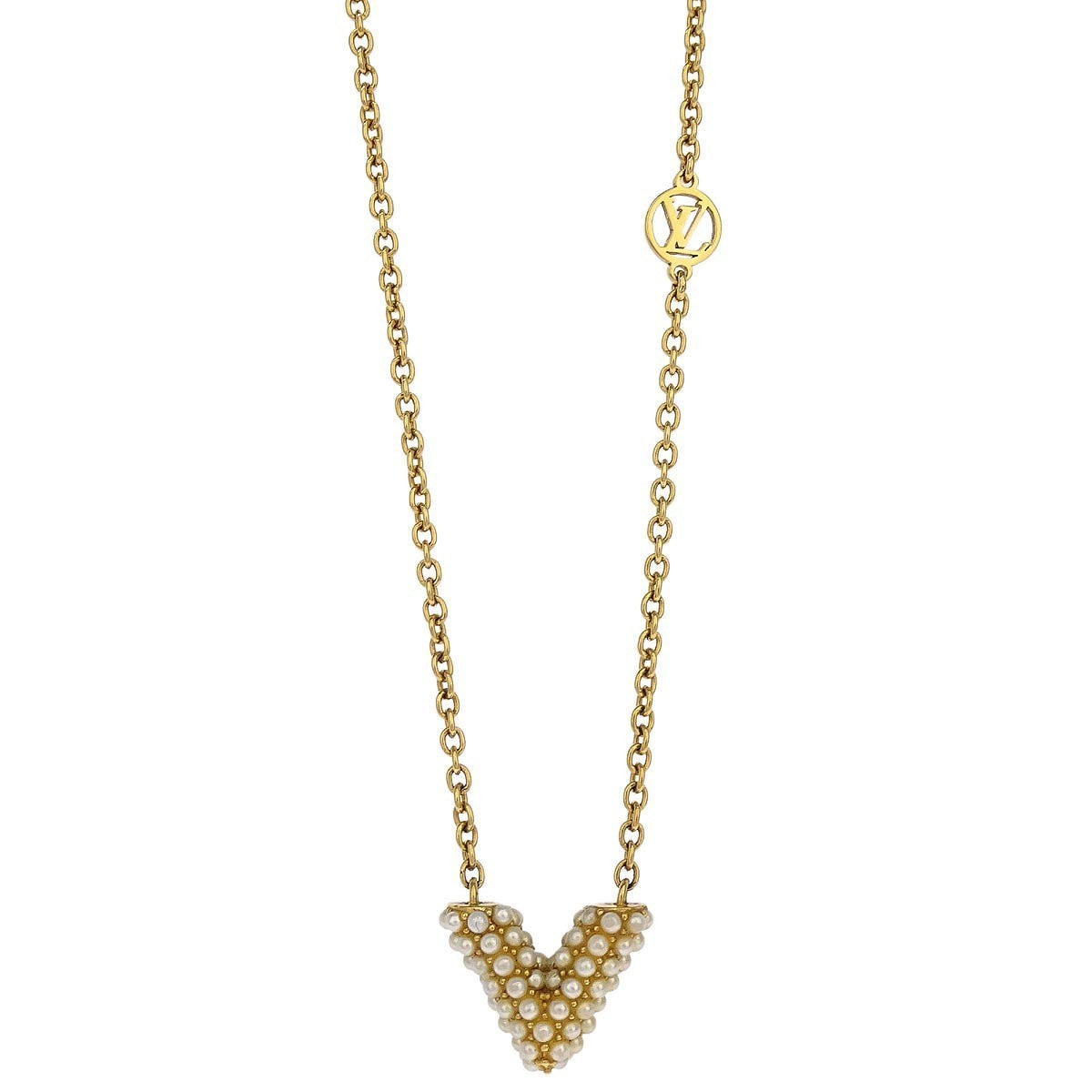 Louis Vuitton Essential V Perle Necklace Metal with Faux Pearls, Gold, Gold Plated, Necklace