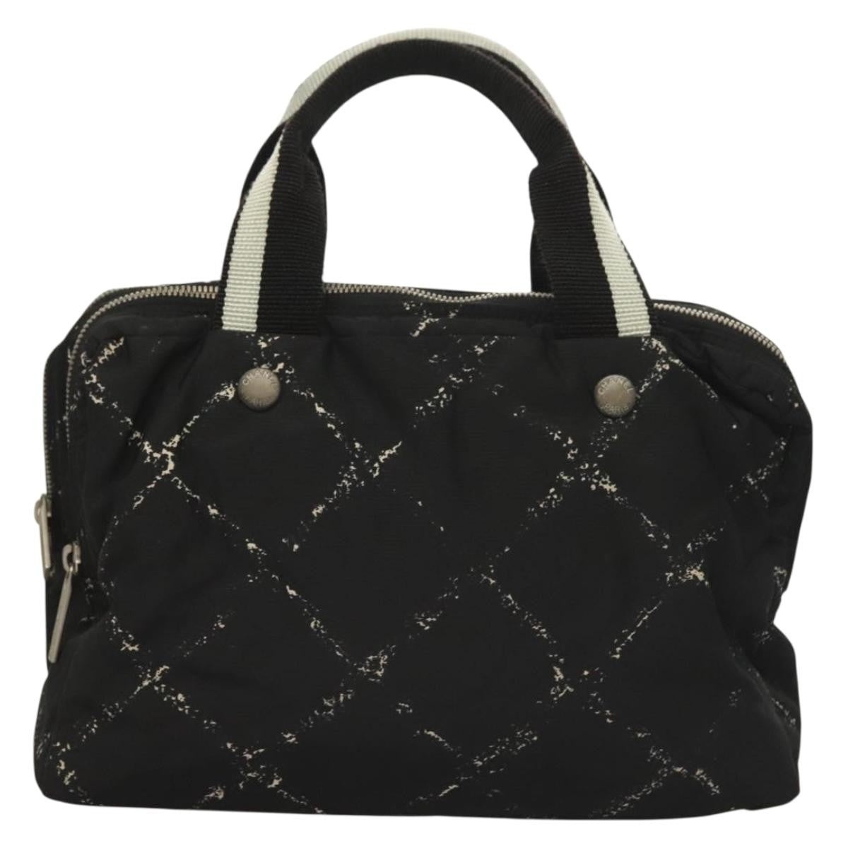Chanel Travel Line Boston Bag Printed Nylon, BLACK, NYLON, Travel bag